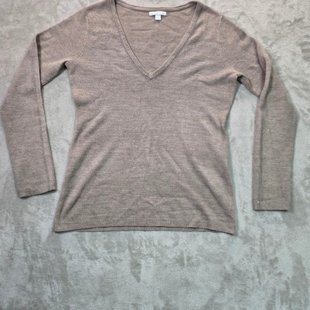 Charter Club Cashmere V-Neck Sweater Tan Heather Long Sleeve Pullover Size M